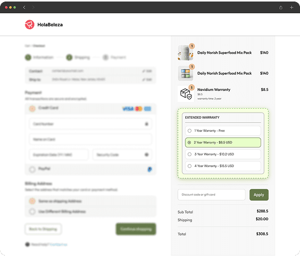 Navidium shipping protection widget in cart